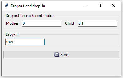 Figure 6: In example 1 we assume dropout probabilities 0 for the mother and 0.1 for the child and drop-in 0.05.